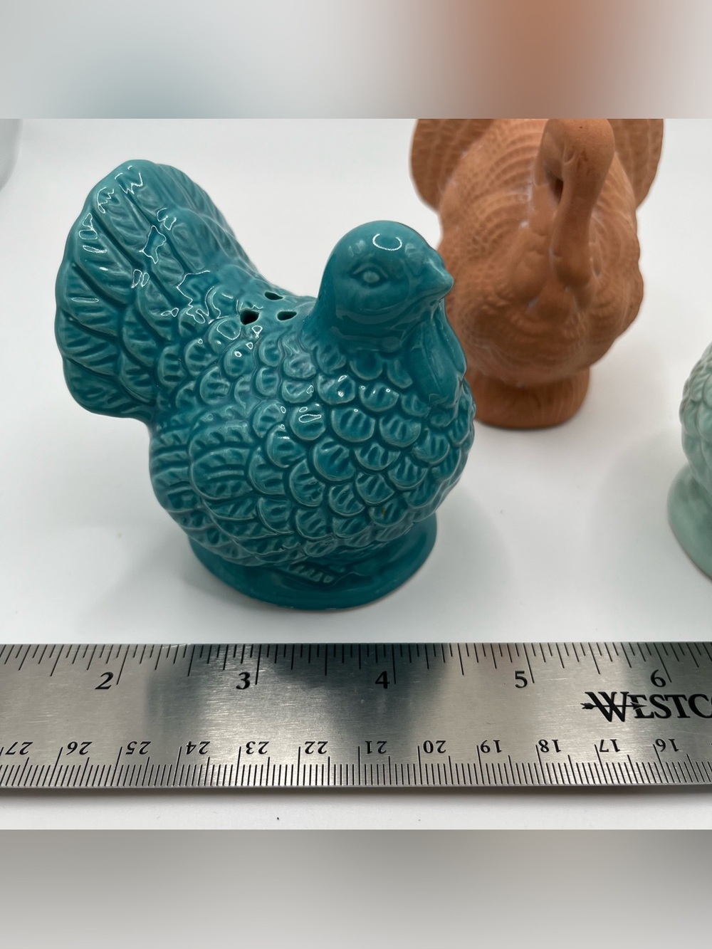 Ceramic Terracotta Thanksgiving Fall Turkey S & P Shaker Figurine Bundle of 3 - Picture 3 of 9